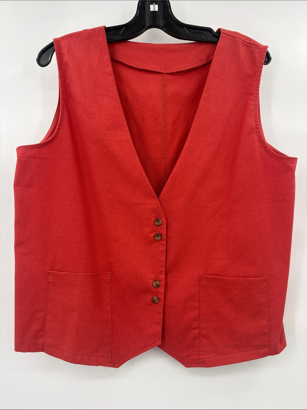Orange Sleeveless Cotton & Linen Blend Button-Front Vest Top Size XL